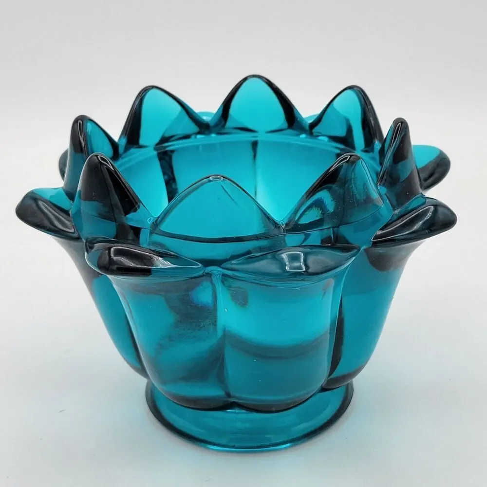 Stunning & Rare Viking Teal Blue Art Glass Lotus Bowl / Candle Holder